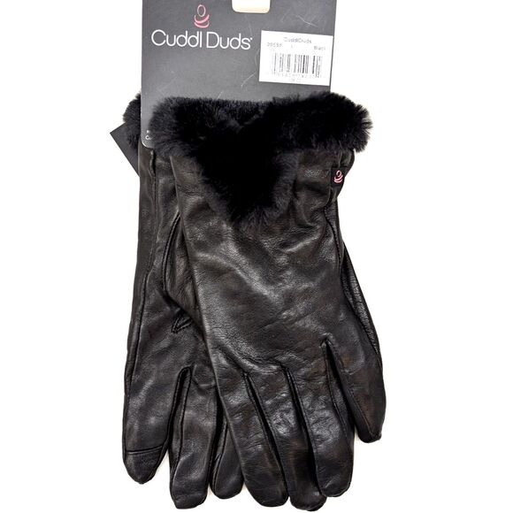 CuddlDuds Black Leather Gloves, size L - Picture 2 of 5